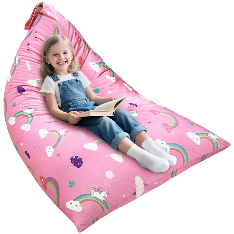 Jorbest Unicorns Stuffed Animal Storage Bean Bag Chair for Kids and Adults  Unicorns Rainbow Bean Bag Stuffed Animal Storage  Luxury Velvet Stuffie Seat - Cover ONLY (200 L/52 Gal  Rainbow) - Image 1